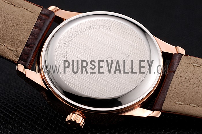 Omega De Ville Prestige Ladies White Dial Rose Gold Case Brown Leather Strap