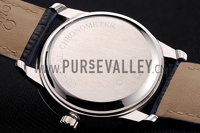 Omega De Ville Prestige White Dial Stainless Steel Case Blue Leather Strap