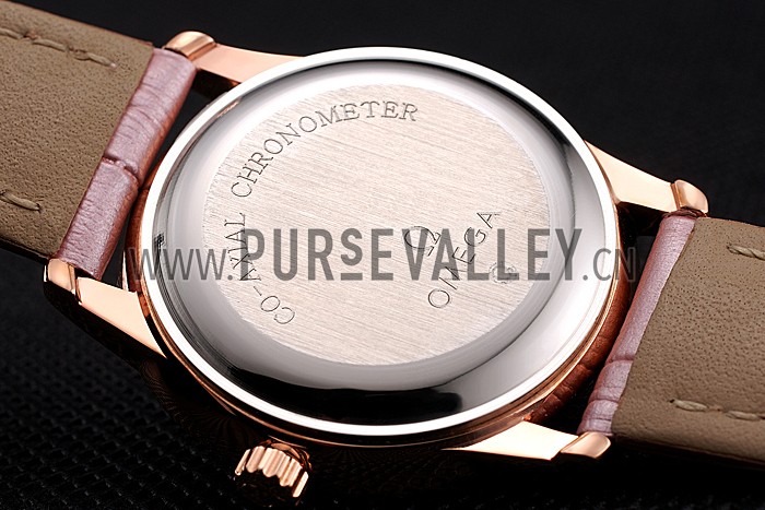 Omega De Ville Prestige Small Seconds White Dial Diamond Bezel Rose Gold Case Pink Leather Strap