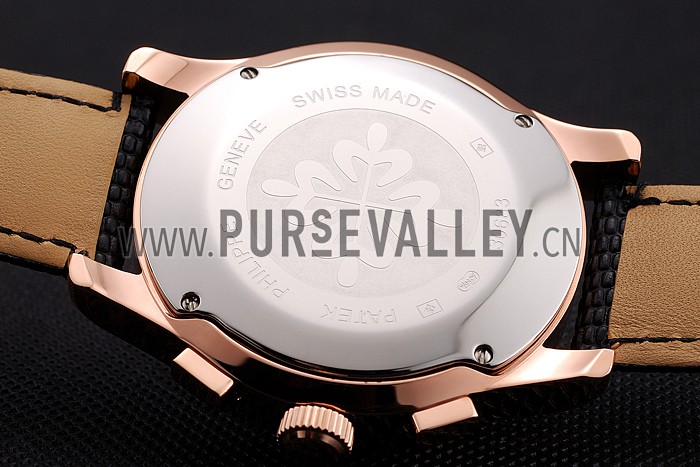 Patek Philippe Chronograph White Guilloche Dial Rose Gold Case Black Leather Strap