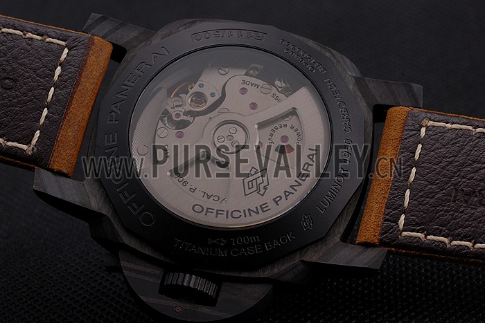 Swiss Panerai Luminor GMT Carbotech Black Dial Black Case Brown Leather Strap