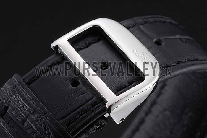 Swiss Jaeger LeCoultre Master Ultra Thin Reserve De Marche White Dial Stainless Steel Case Black Leather Strap