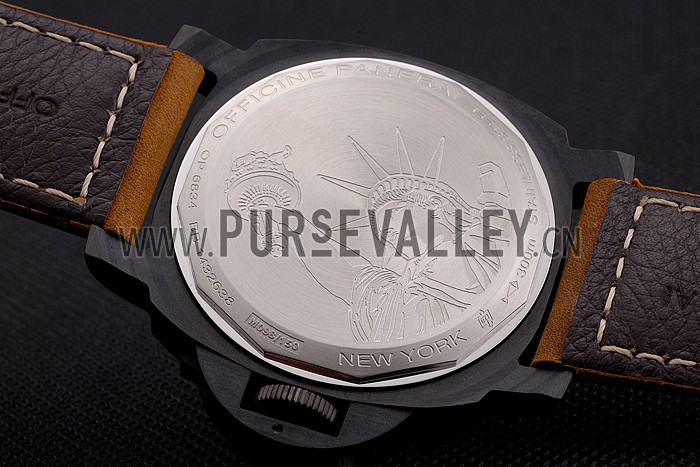 Swiss Panerai Luminor Marina Black Dial Black Case Brown Leather Strap