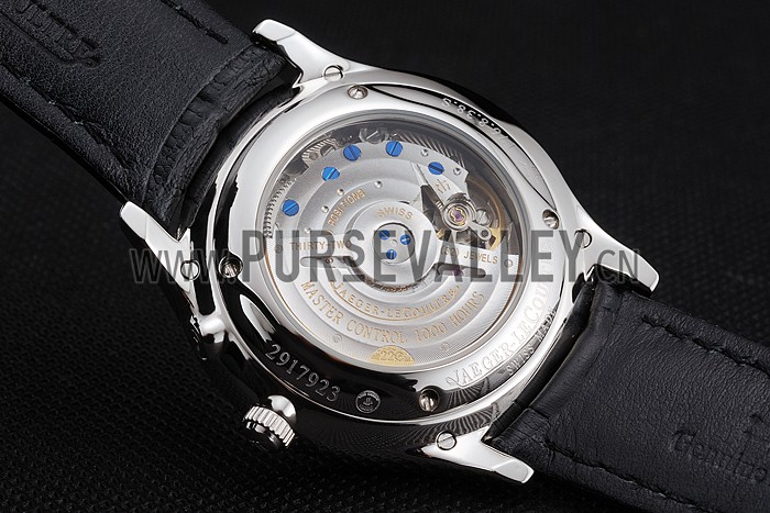 Swiss Jaeger LeCoultre Master Ultra Thin Reserve De Marche White Dial Diamond Bezel Stainless Steel Case Black Leather Strap