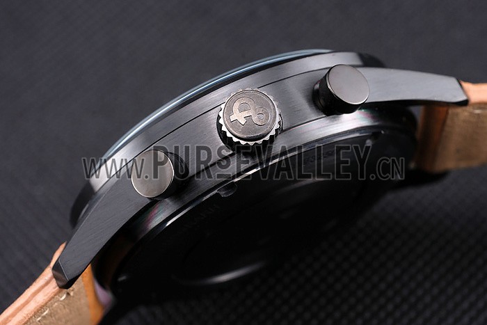 Bell and Ross BR126 Flyback Black Dial Black Case Gold Numerals Brown Suede Leather Strap