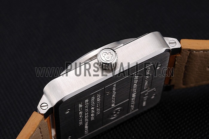 Bell and Ross BR 01-92 Black Dial Silver Case Gold Numerals Brown Leather Strap