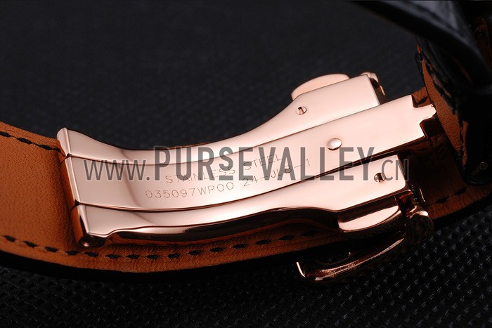 Hermes Heure H White Dial Gold Case Black Leather Strap