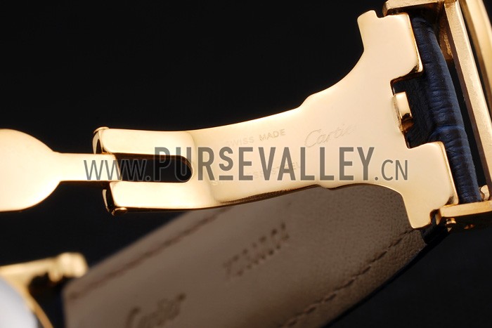 Swiss Cartier Ronde Solo Blue Dial Gold Diamond Case Blue Leather Strap