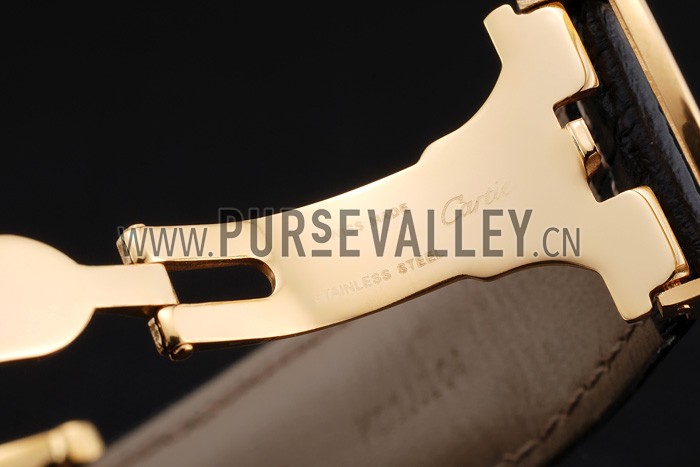 Swiss Cartier Ronde Solo Black Dial Gold Diamond Case Black Leather Strap