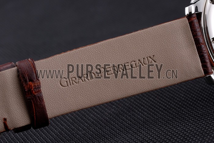 Swiss Girard-Perregaux 1966 White Dial Silver Diamond Case Brown Leather Strap