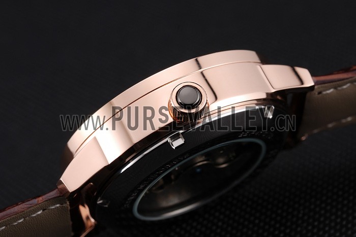 Bvlgari Tourbillon White Dial Gold Case Brown Leather Strap