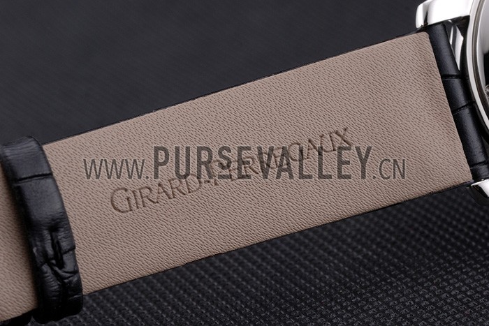 Swiss Girard-Perregaux 1966 Automatic White Dial Silver Diamond Case Black Leather Strap