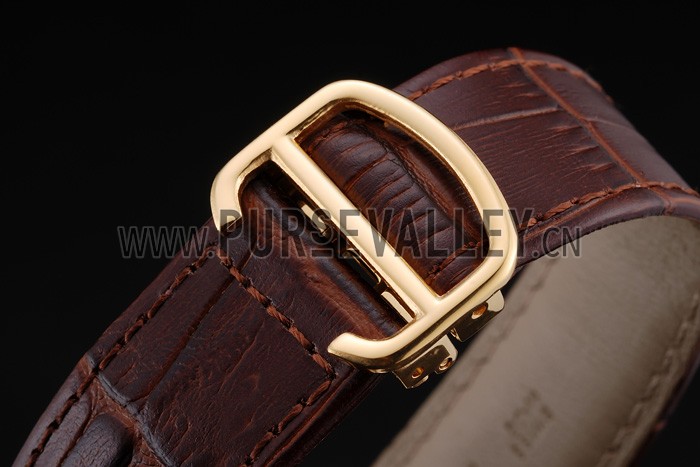 Swiss Cartier Rotonde Small Complication Brown Dial Gold Diamond Case Brown Leather Strap