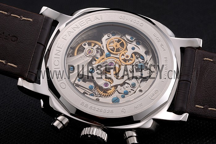 Swiss Panerai Radiomir 1940 Chronograph White Dial Stainless Steel Case Brown Leather Strap