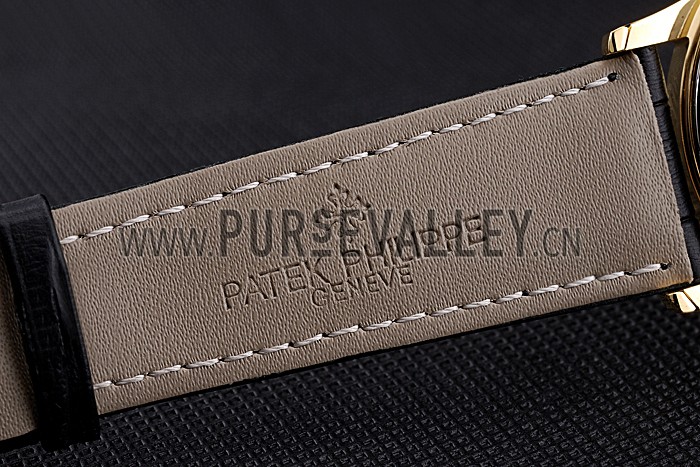 Patek Philippe Calatrava Black Dial Gold Case Black Leather Strap 622845