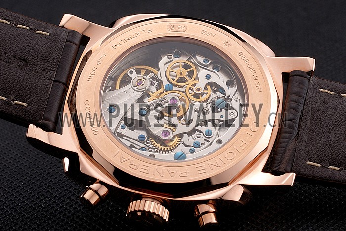 Swiss Panerai Radiomir 1940 Chronograph White Dial Rose Gold Case Brown Leather Strap