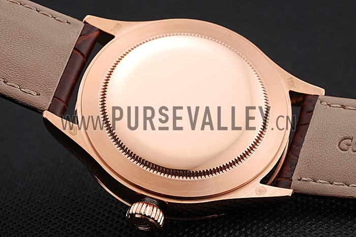 Swiss Rolex Cellini Time Gold Case White Dial Brown Leather Bracelet 622655