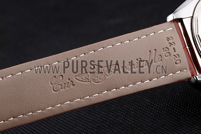 Breitling Chronomat 13 Stainless Steel Case White Dial Arabic Numerals Brown Leather Bracelet 622238