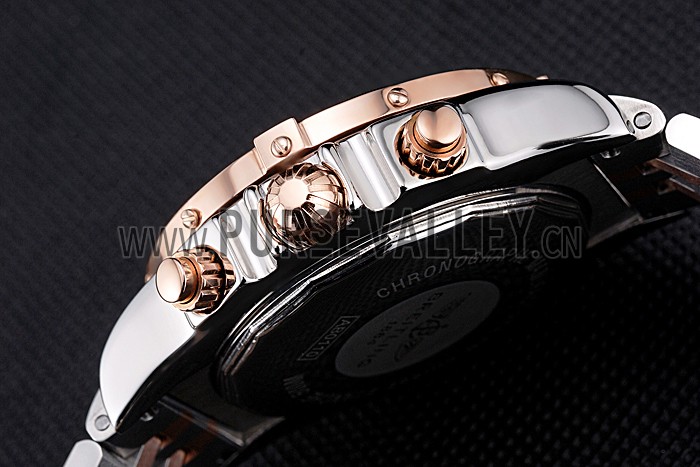 Breitling Chronomat Black Dial Rose Gold Bezel And Subdials Stainless Steel Case Two Tone Bracelet