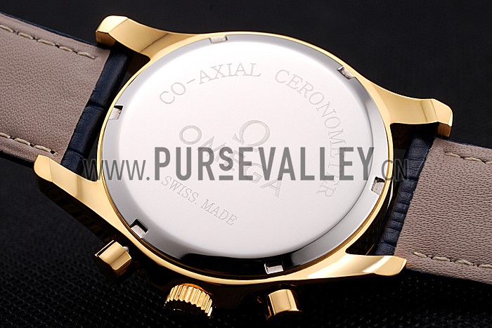 Omega Chronograph White Dial Gold Case Blue Leather Strap