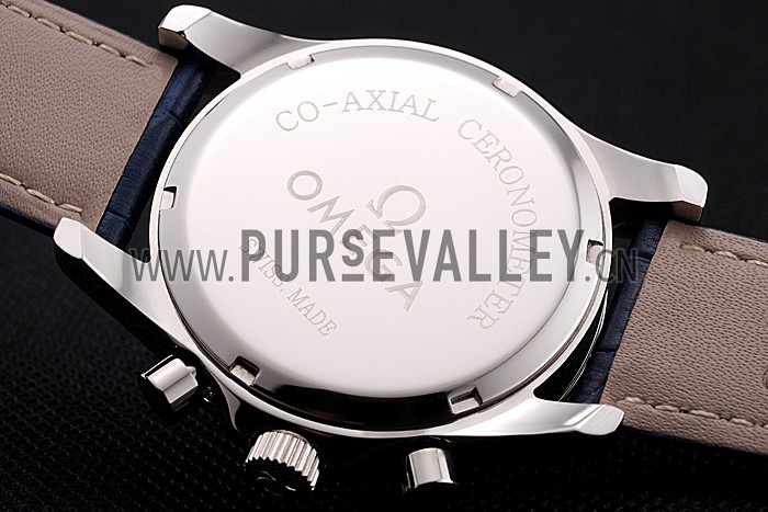 Omega Chronograph Black Dial Stainless Steel Case Blue Leather Strap