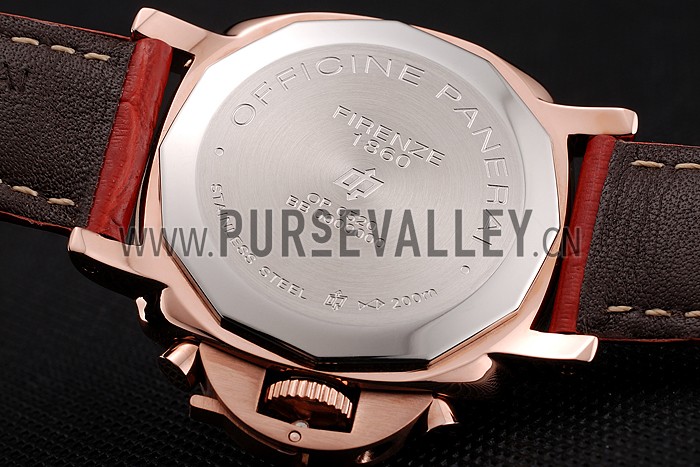 Panerai Radiomir 8 Days Chronograph Black Dial Diamond Bezel Rose Gold Case Red Leather Strap 1453797