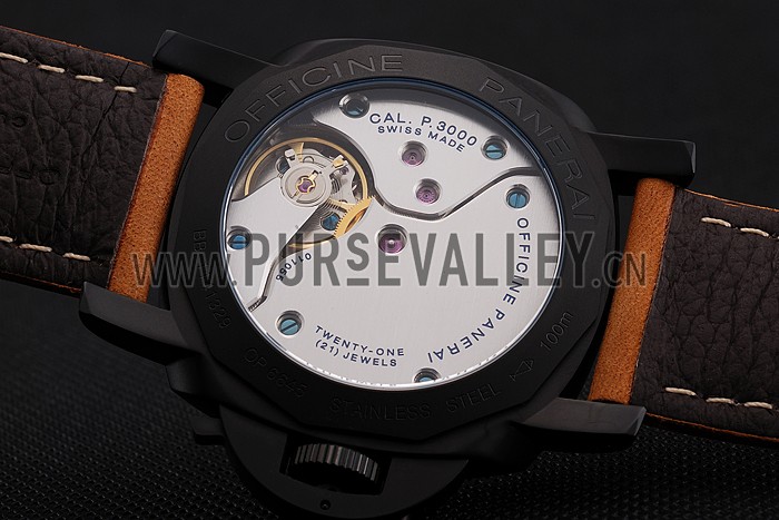 Swiss Panerai Luminor 1950 Black Dial Black PVD Case Brown Suede Leather Strap 1453851