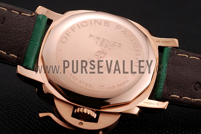 Panerai Radiomir White Dial Diamond Bezel Rose Gold Case Green Leather Strap 1453803