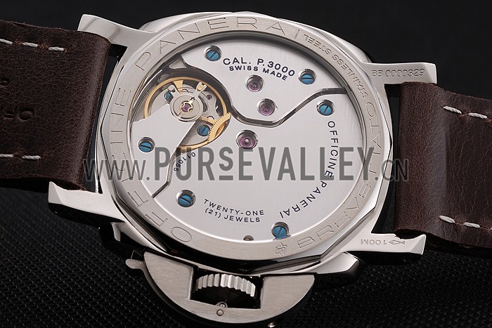 Swiss Panerai Luminor Black Dial Stainless Steel Case Brown Leather Strap 1453854