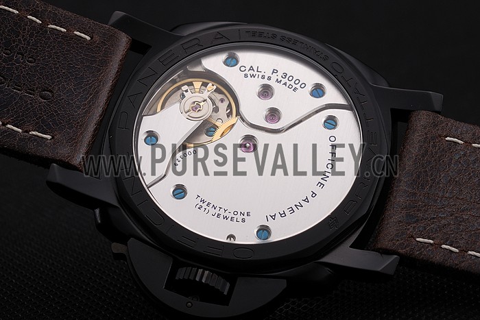 Swiss Panerai Luminor Black Dial Black PVD Case Brown Leather Strap 1453855