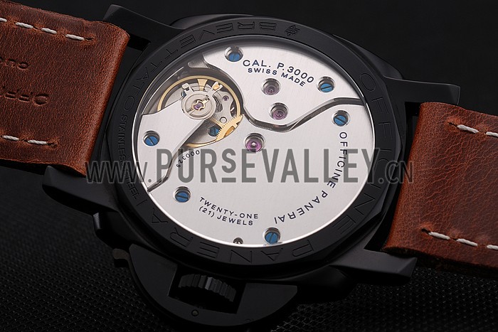 Swiss Panerai Luminor Brown Dial Black PVD Case Brown Leather Strap 1453856