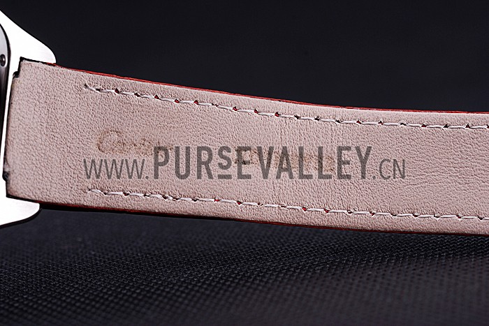 Swiss Cartier Santos White Dial Stainless Steel Case Red Leather Bracelet 622551