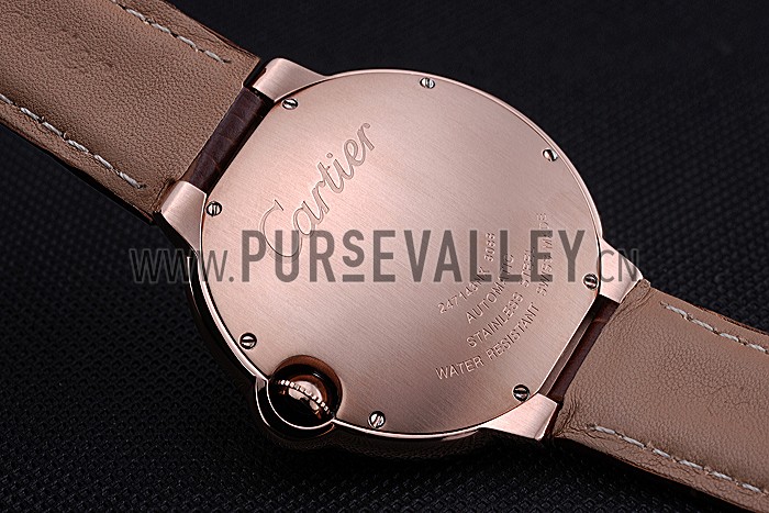 Swiss Cartier Ballon Bleu de Cartier White Dial Gold Case Brown Leather Bracelet 622552