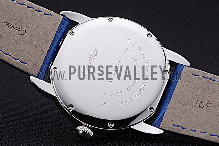 Swiss Cartier Ronde Solo Stainless Steel Diamond Case Blue Dial Roman Numerals 622197