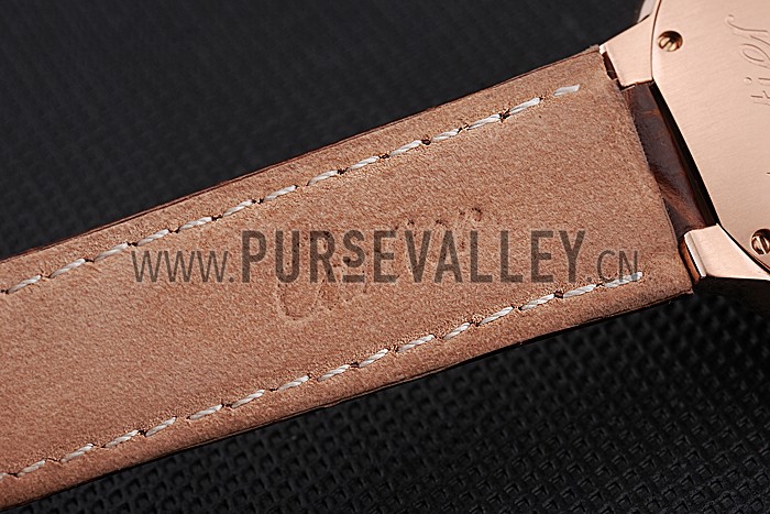 Swiss Ballon Blue De Cartier Gold Case White Dial Roman Numerals Brown Leather Bracelet 622651