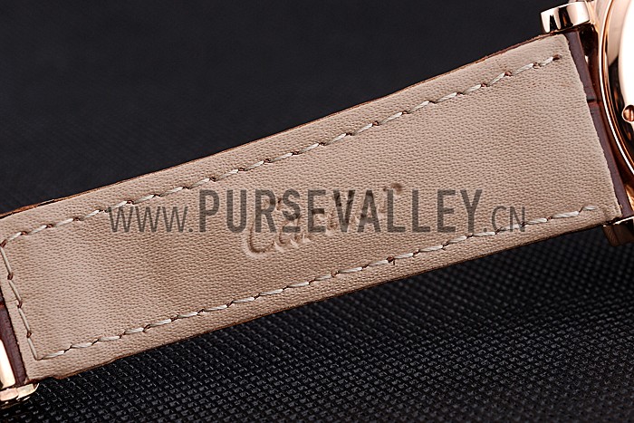 Cartier Rotonde Brown Dial Gold Case With Jewels Brown Leather Strap 622759