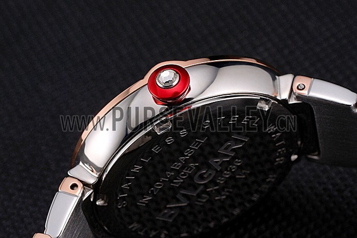 Bvlgari Lvcea Black Dial Diamond Hour Markings Rose Gold Case With Diamonds Two Tone Bracelet