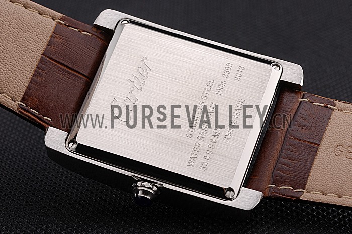 Cartier Tank Black And White Dial Stainless Steel Case Brown Leather Strap 622763