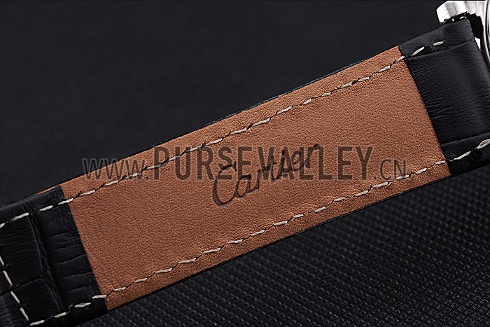 Cartier Ronde Second Time Zone White Dial Stainless Steel Case Black Leather Strap 622798