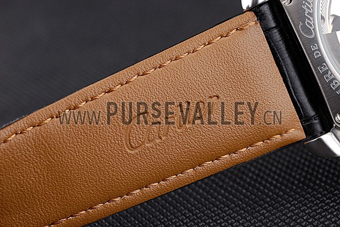 Cartier Calibre Tourbillon White Dial Stainless Steel Case Black Leather Strap 622751