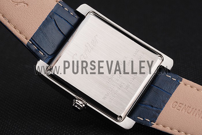 Cartier Tank White Dial Stainless Steel Case Blue Leather Strap 622762