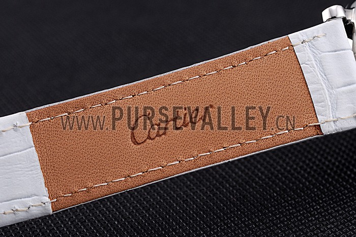 Cartier Ronde Second Time Zone White Dial Stainless Steel Case With Diamonds White Leather Strap 622803