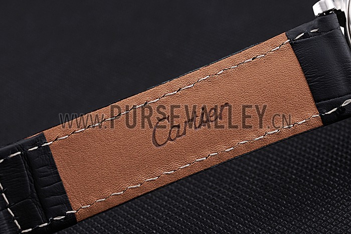 Cartier Ronde Second Time Zone White Dial Stainless Steel Case With Diamonds Black Leather Strap 622804