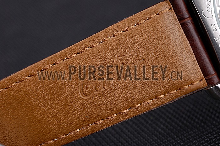 Cartier Calibre Tourbillon White Dial Stainless Steel Case Brown Leather Strap 622750