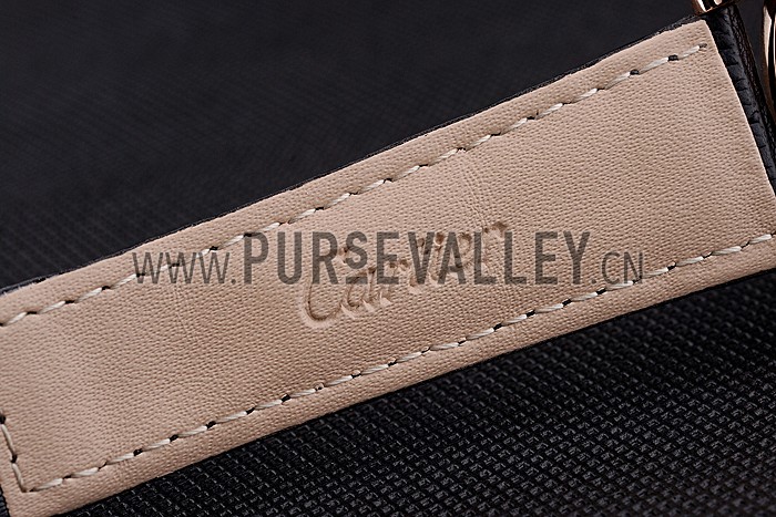 Cartier Rotonde Black And White Dial Gold Case With Jewels Black Leather Strap 622758