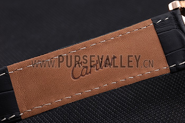 Cartier Ronde Second Time Zone White Dial Gold Case With Diamonds Black Leather Strap 622809