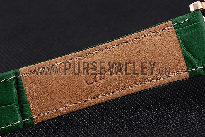 Cartier Ronde Second Time Zone White Dial Gold Case With Diamonds Green Leather Strap 622812