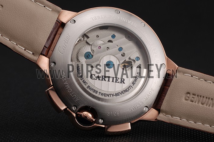 Cartier Ballon Bleu Flying Tourbillon Chronograph White Dial Rose Gold Case Brown Leather Strap