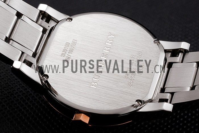 Burberry The City White Dial Rose Gold Diamond Bezel Stainless Steel Case Two Tone Bracelet