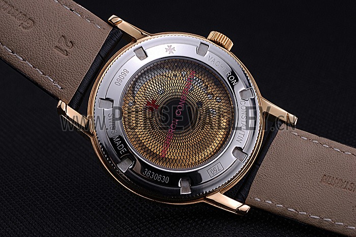 Swiss Vacheron Constantin Patrimony Traditionnelle Gold Case Black Leather Bracelet 622558